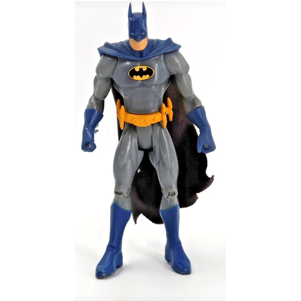 DC Comics Batman Action Figure Grey Blue Suit Yellow Belt Fabric Cape 6 Inch